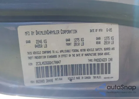 2006 Chrysler 300 Touring z USA, uszkodzony, nr VIN 2C3LA53G66H170047